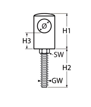 Preview: Handlaufendstück mit Gewinde A4 M8x55mm, für Rohr 25mm