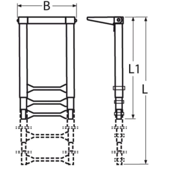 Preview: Teleskopbadeleiter m. Griff, Montage auf Plattform A4/Kunststoff 415-1115x305mm, 4-stufig, weiß