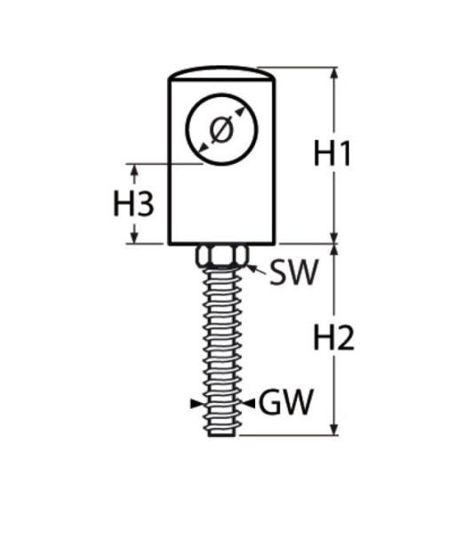 Handlaufendstück mit Gewinde A4 M8x55mm, für Rohr 25mm