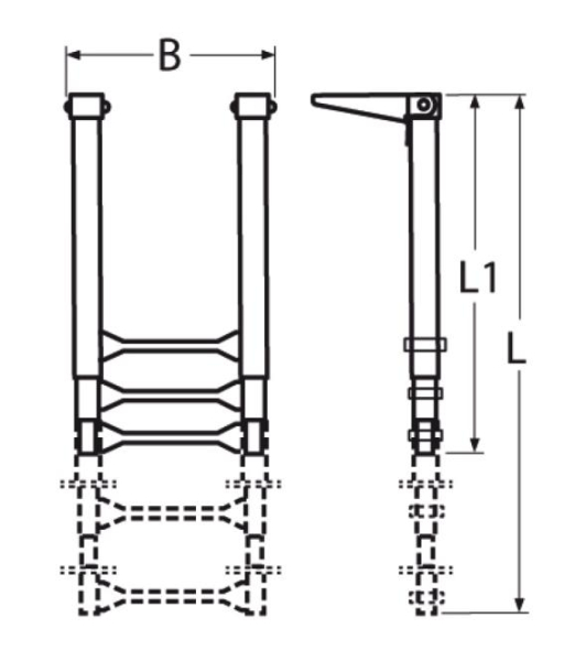 Teleskop Badeleiter für Montage auf Plattform A4/Kunststoff 410-870x305mm, 3-stufig, weiß