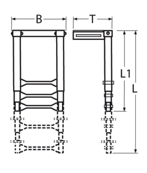 Teleskop Badeleiter für Montage unter Plattform A4/Kunststoff 310-700x250mm, 3-stufig