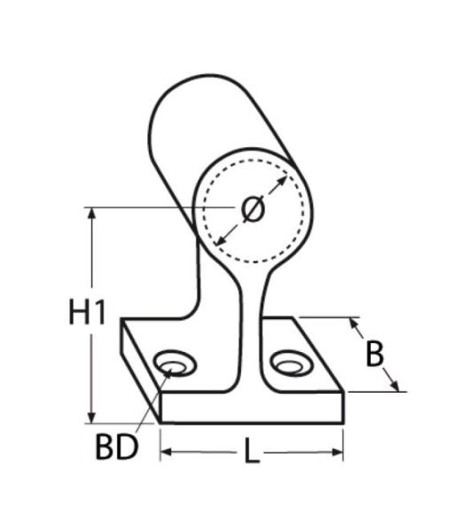 Handlaufendstück, 60°, MT-Serie A4 für Rohr 22mm, Achshöhe 38mm