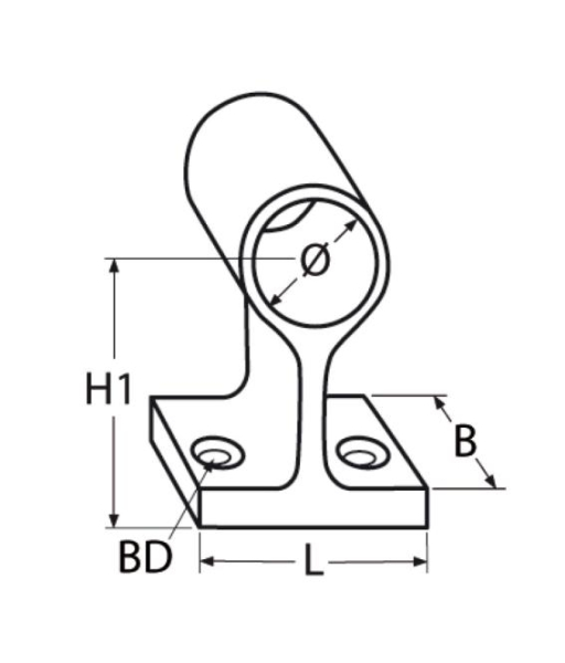 Handlaufdurchlass, 60° A4 für Rohr 22mm, Achshöhe 50mm