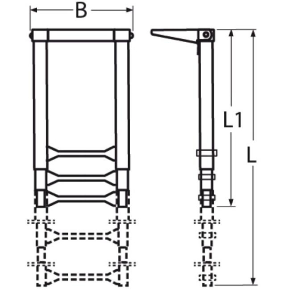 Teleskopbadeleiter m. Griff, Montage auf Plattform A4/Kunststoff 415-1115x305mm, 4-stufig, weiß