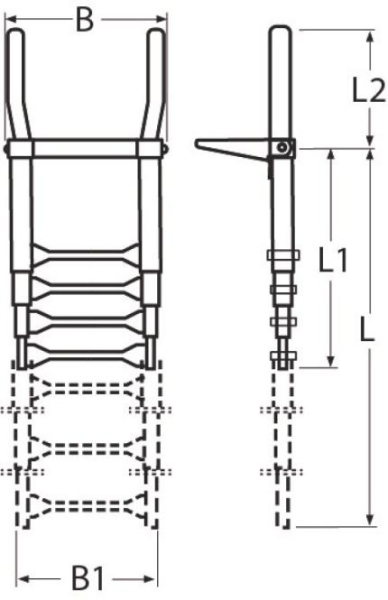Teleskopbadeleiter mit ausklappbaren Griffen